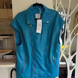 New w/ Tags Lambskin Leather Biker Vest - Turquoise (M)
